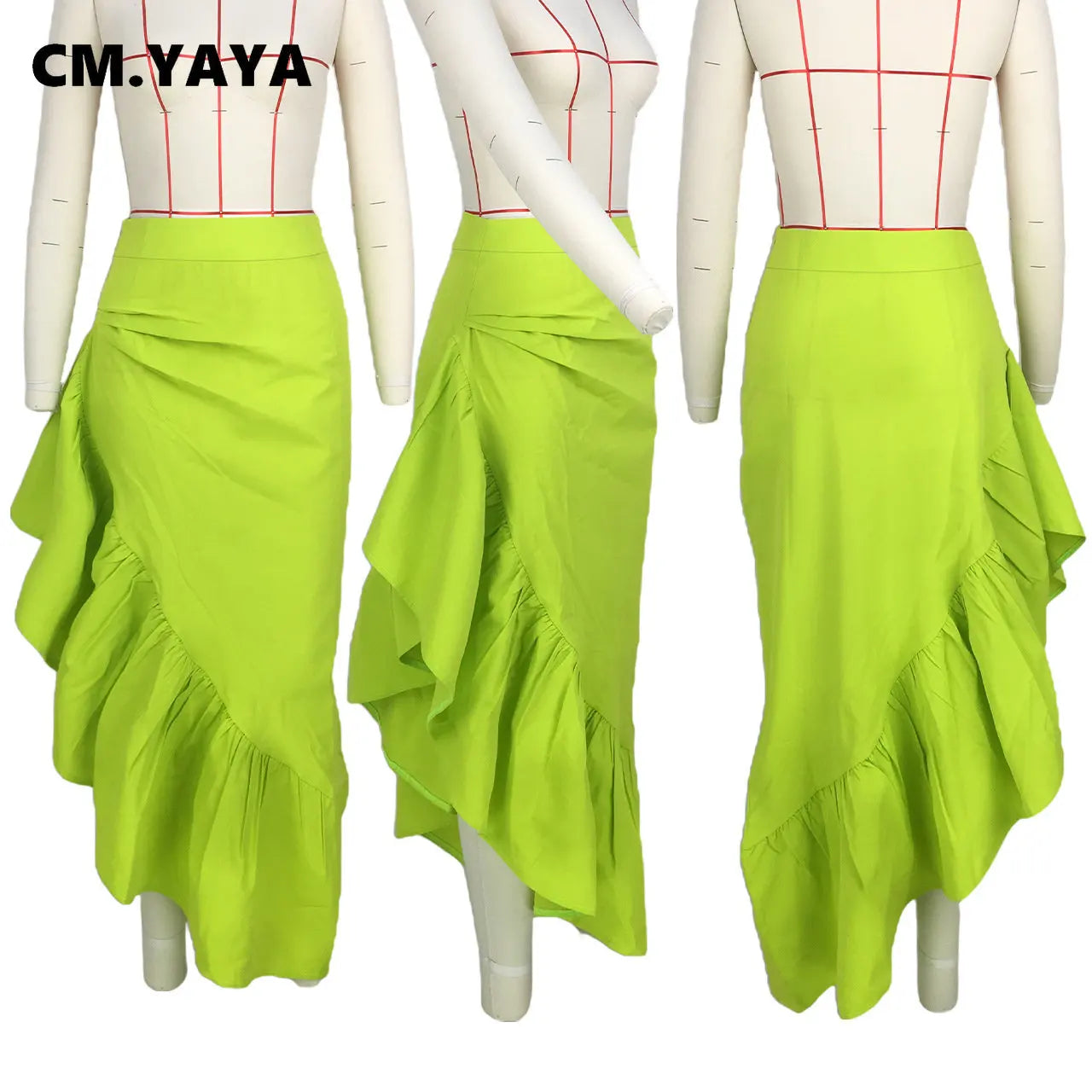 Asymmetrical Ruffle Hem Maxi Skirt – Women’s High Waist Streetwear