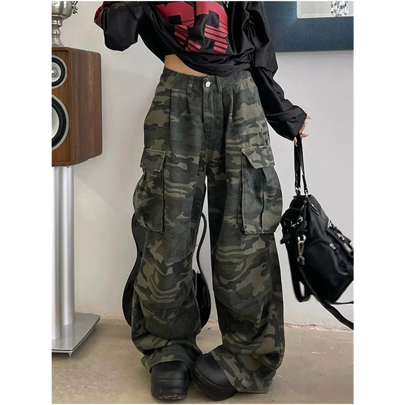 Military Green Women’s High Waist Vintage Straight Baggy Jeans