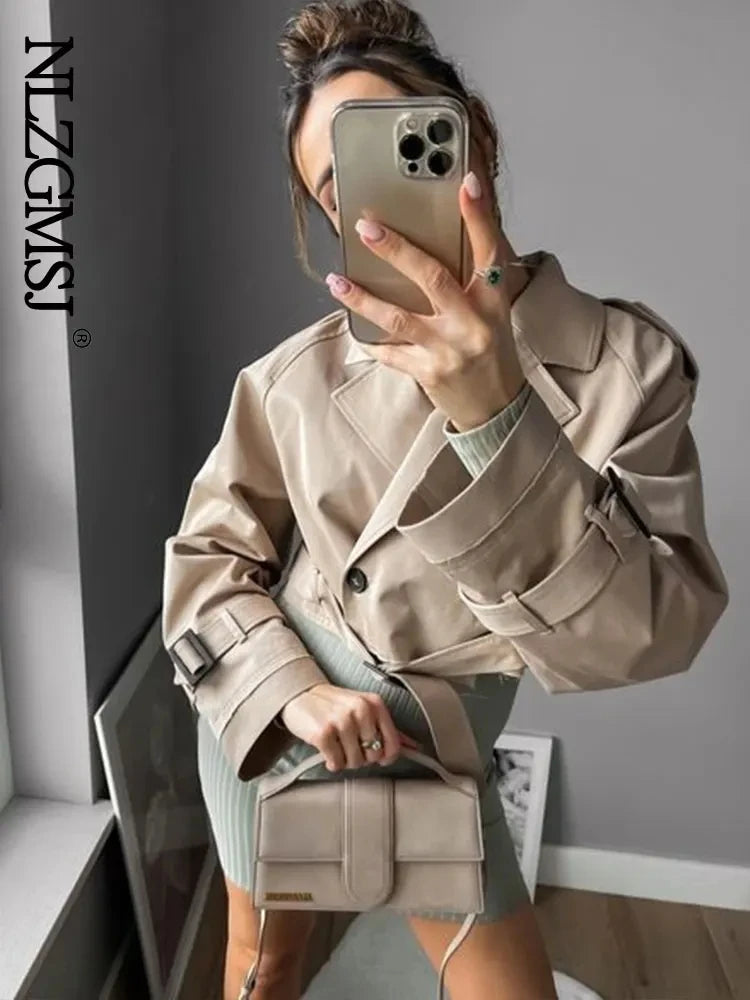 Cropped Trench Jacket – Women’s Vintage Double-Breasted Spring Coat