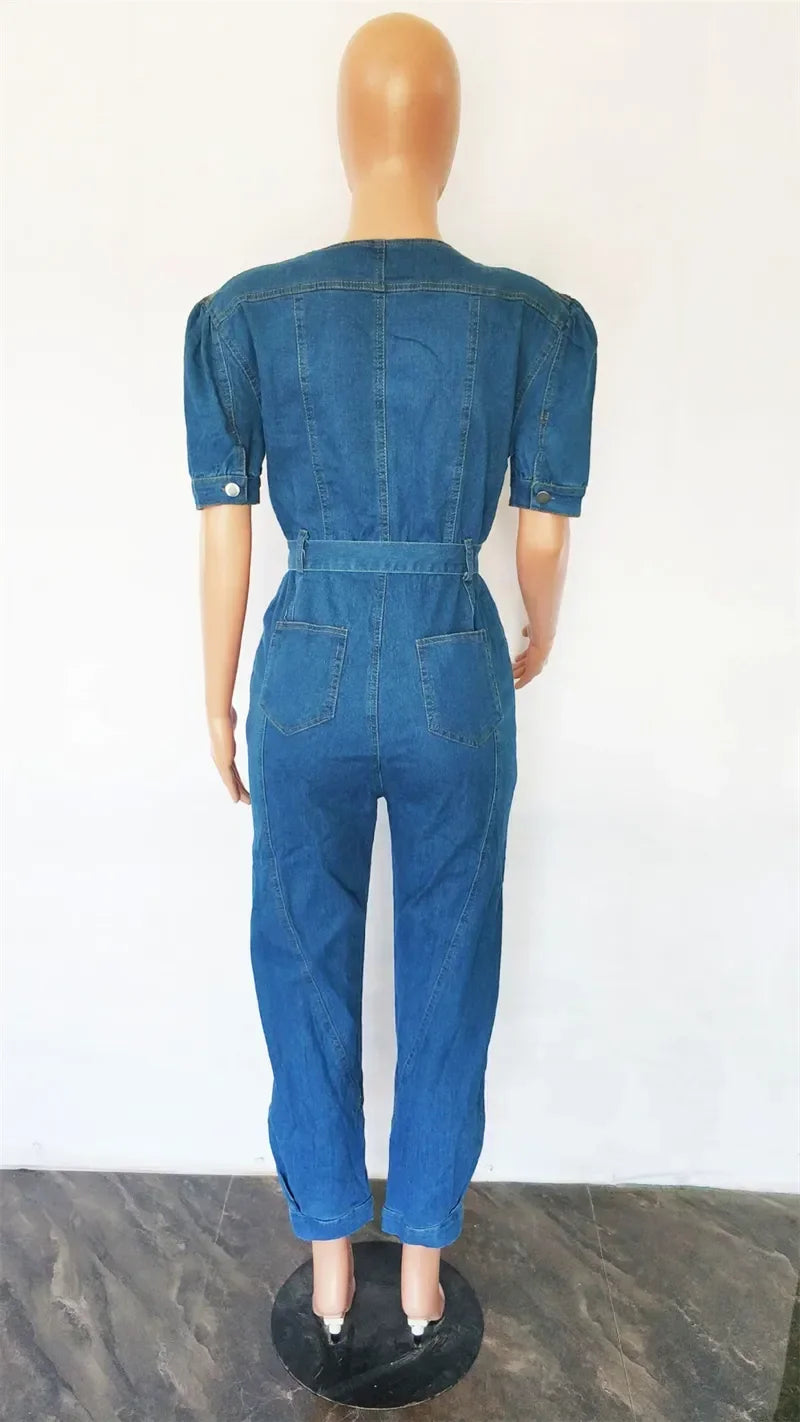 Sexy Lace-Up Denim Jumpsuit for Women – Sleeveless Bodycon Pencil Jeans One-Piece