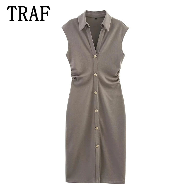 Ruched Sleeveless Long Shirt Dress – Women's Summer Elegance