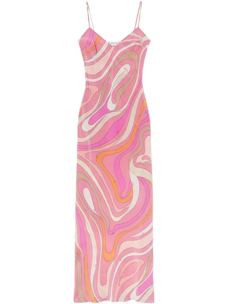 Chic Printed Sling Maxi Dress – Sleeveless, Backless, Side Slit