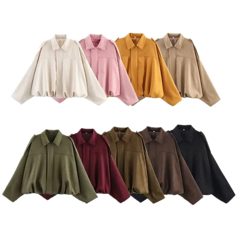 Women’s Velvet-Feel Pilot Jacket – Loose Fit Casual Outerwear