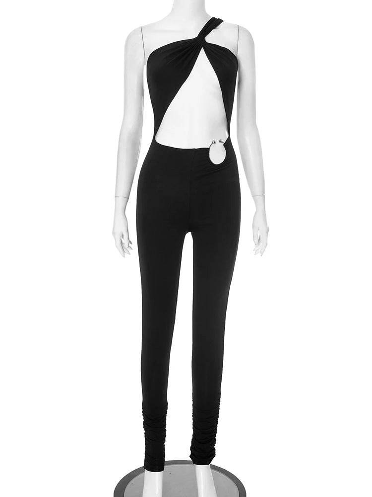 Sexy One-Shoulder Hollow Out Jumpsuit for Women – Irregular Cutout Clubwear Outfit
