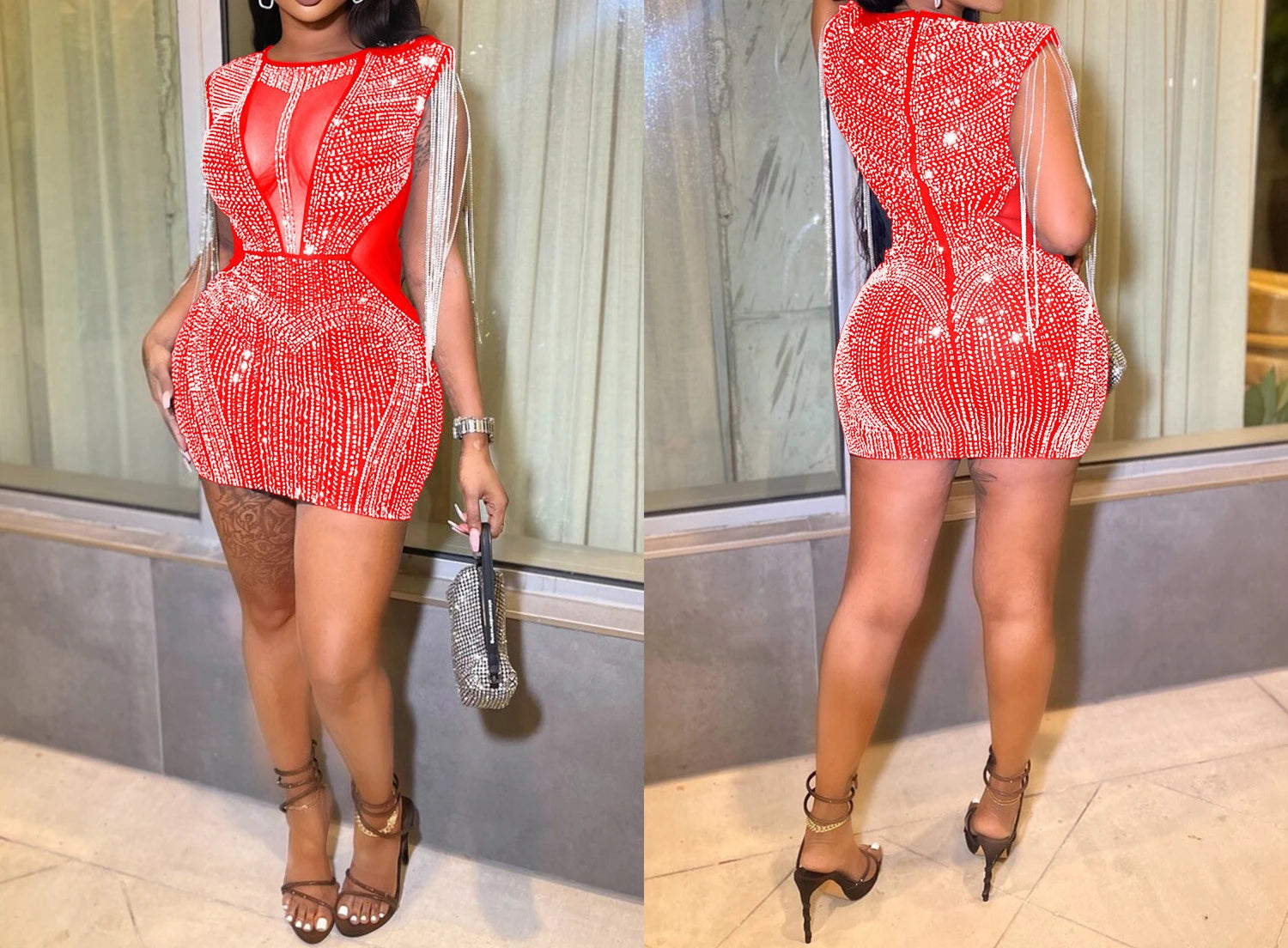 Luxury Sheer Mesh Crystal Dress for Women – Sparkly Rhinestone Party & Prom Gown