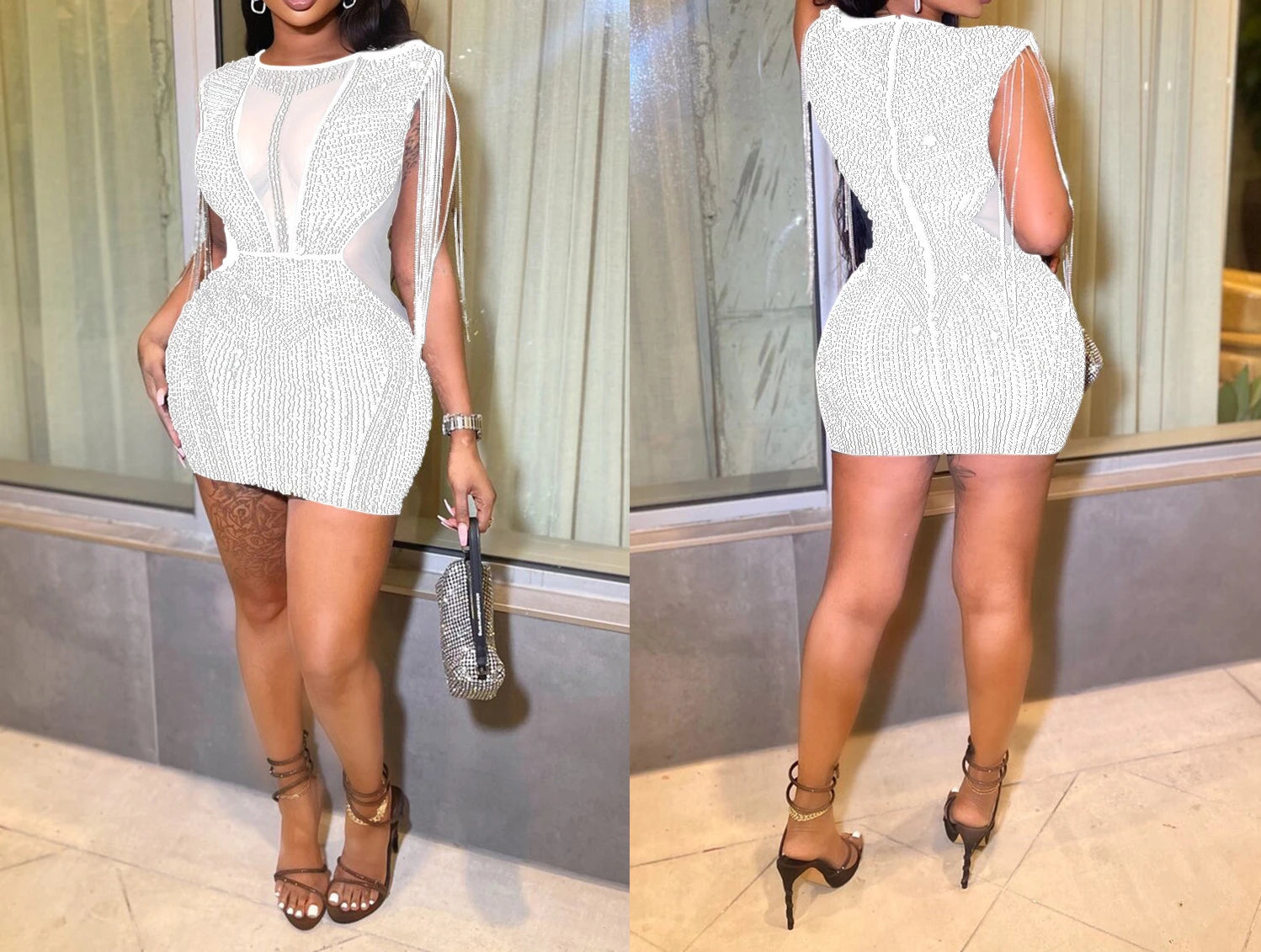 Luxury Sheer Mesh Crystal Dress for Women – Sparkly Rhinestone Party & Prom Gown