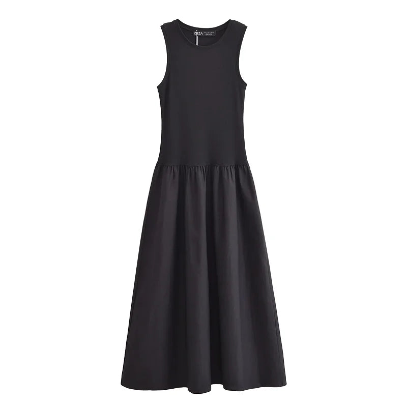 Khaki & Black Elegant Long Dress – Spring