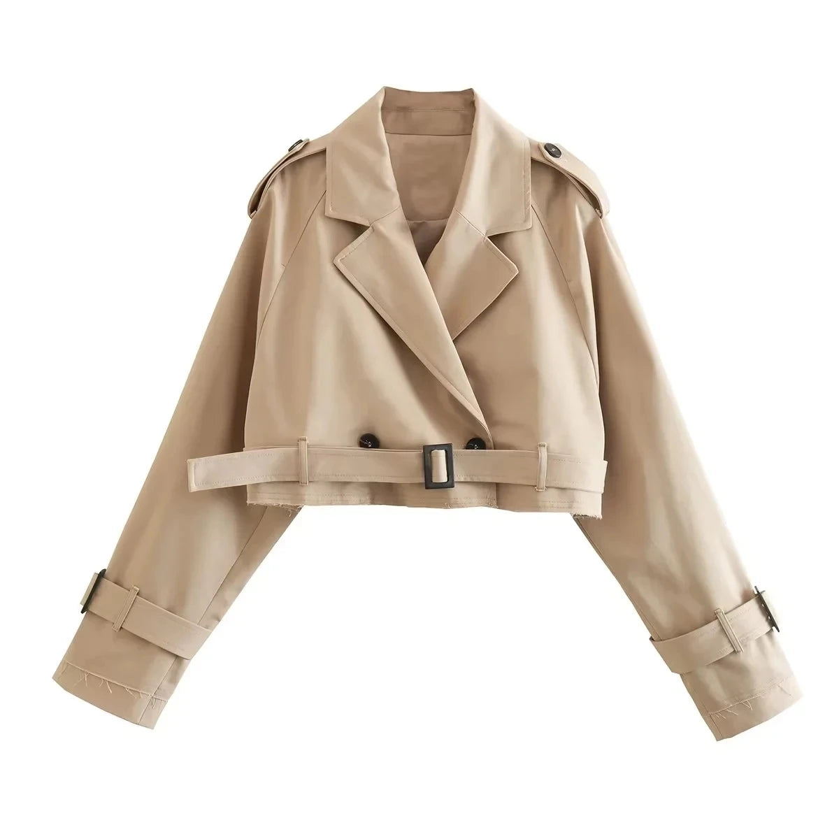 Cropped Trench Jacket – Women’s Vintage Double-Breasted Spring Coat