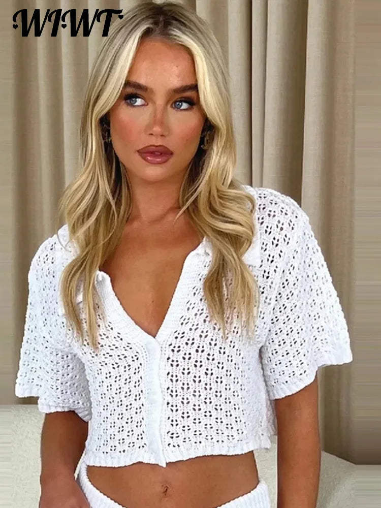 Knit Hollow-Out Cardigan & Skirt Set – Sexy Slim Fit Summer Beach Outfit