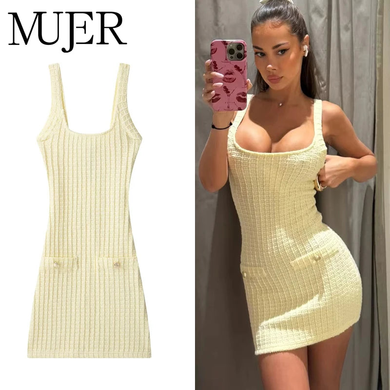Knitted Short Bodycon Mini Dress for Women – Backless Summer Beach Outfit"