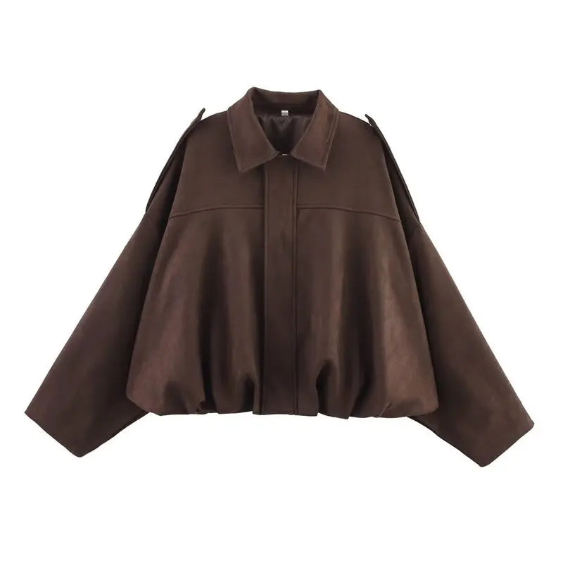 Women’s Velvet-Feel Pilot Jacket – Loose Fit Casual Outerwear