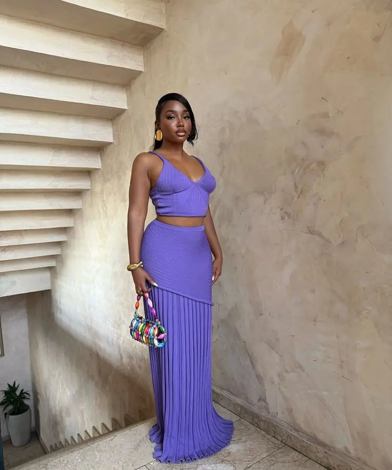 Solid Color V-Neck Knit Vest Top & High-Waisted Straight-Leg Pants Set for Women