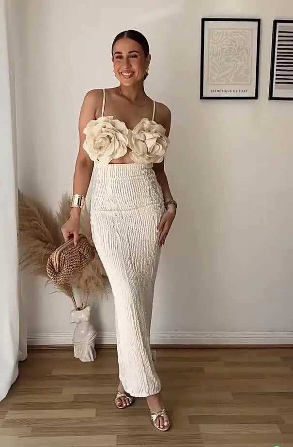 Women's Patchwork Appliqué Bodycon Dress – Sleeveless Backless Long Dress for Beach, Party & Vacation