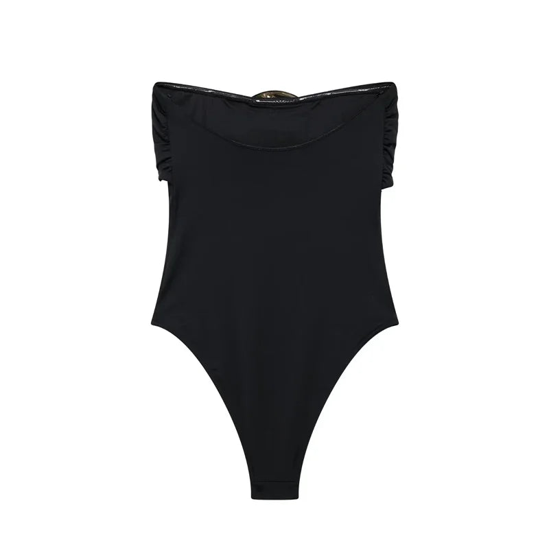 Extreme Off-Shoulder Bodysuit for Women – Sexy Black Slim Fit Bodywear