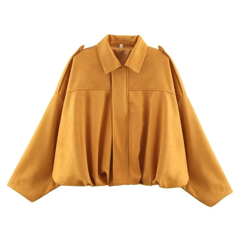 Women’s Velvet-Feel Pilot Jacket – Loose Fit Casual Outerwear