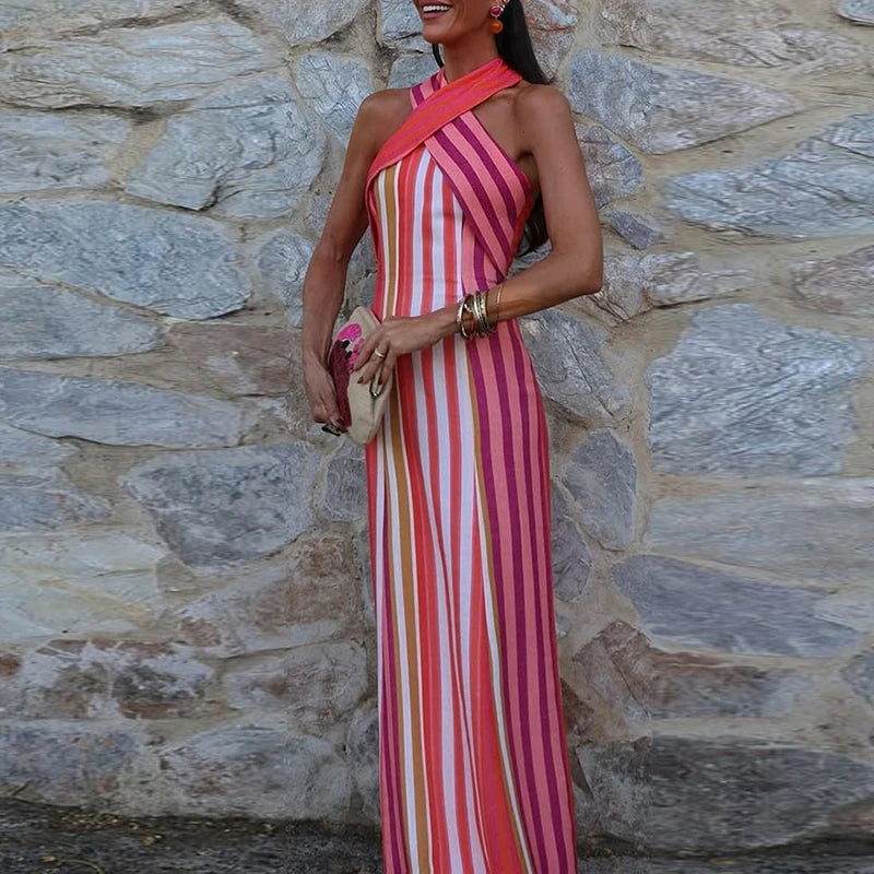 Summer Halter Backless Dress – Casual Slim Fit Holiday Beach Dress for Women