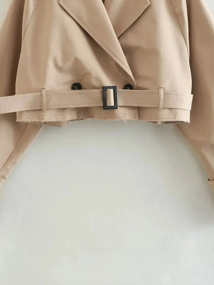 Cropped Trench Jacket – Women’s Vintage Double-Breasted Spring Coat