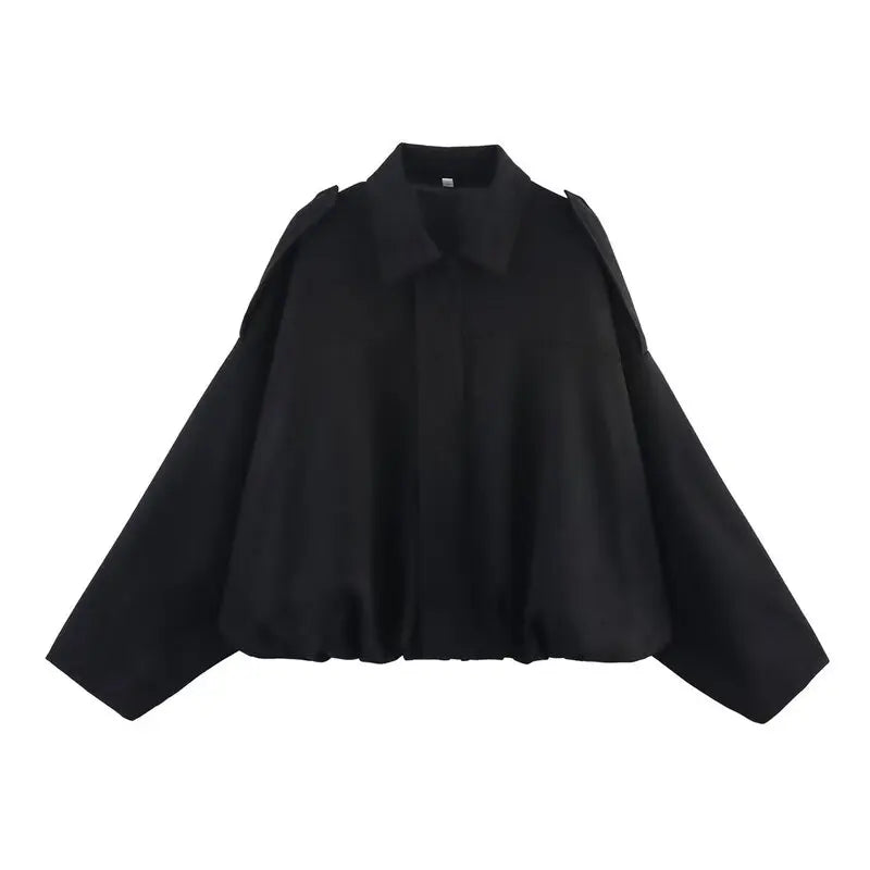 Women’s Velvet-Feel Pilot Jacket – Loose Fit Casual Outerwear