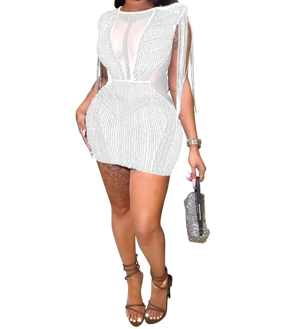 Luxury Sheer Mesh Crystal Dress for Women – Sparkly Rhinestone Party & Prom Gown