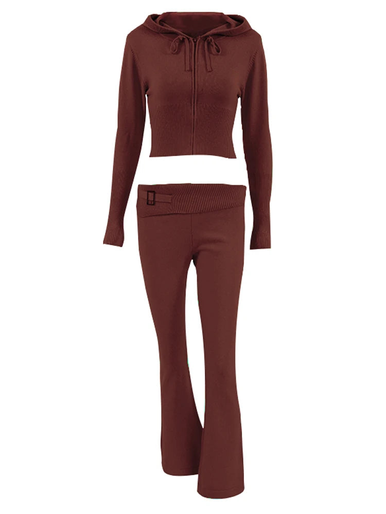 Tossy Knit 2-Piece Women’s Tracksuit – Crop Hoodie & Trousers Set
